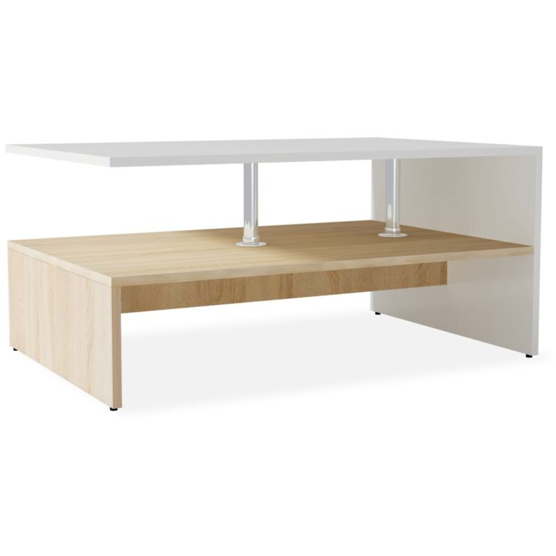 

vidaXL Mesa de centro de madera aglomerada 90x59x42cm roble y blanco - Blanco