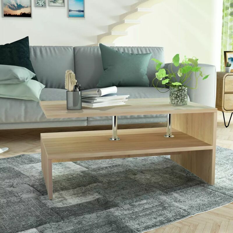 

Mesa de centro de madera aglomerada 90x59x42cm color roble