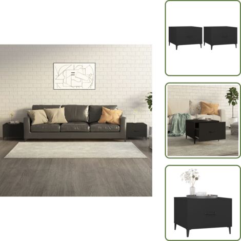 Mesa de centro de madera contrachapada - vidaXL Mesa de centro con patas de metal 2 unidades negro 50x50x40 cm -