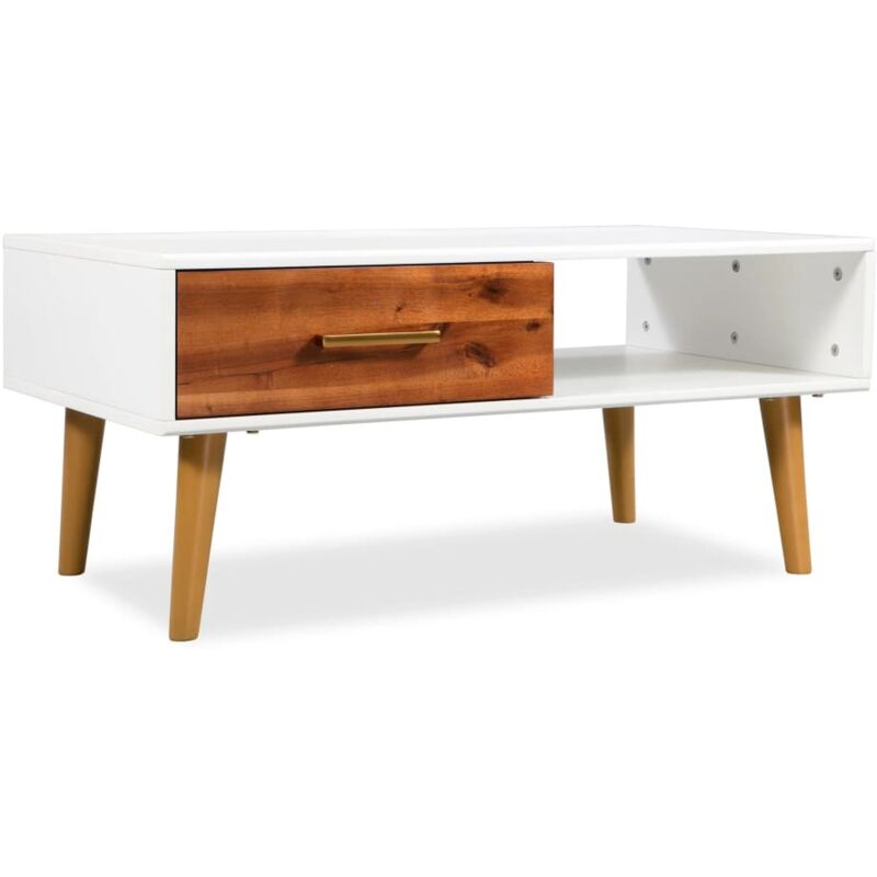 

vidaXL Mesa de centro de madera de acacia maciza 90x50x40 cm - Blanco