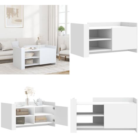 Mesa de centro de madera de ingeniería blanca 100x50x50 cm - Madera de ingeniería - Mesa de centro blanca