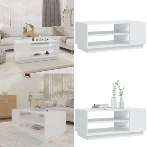 Mesa de centro de madera de ingeniería blanca 102x55x43 cm - Mesa de madera - Mesa de centro blanca