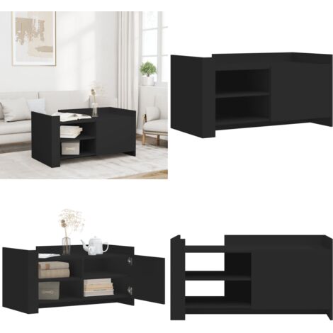 Mesa de centro de madera de ingeniería negra 100x50x50 cm - Madera de ingeniería - Mesa de centro negra