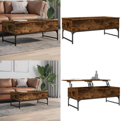 Mesa de centro de madera de ingeniería y metal roble humo - Madera de ingeniería - Metal