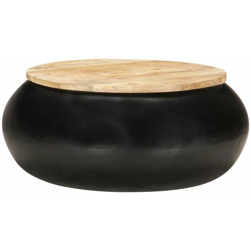

Mesa de centro de madera de mango maciza negra 68x68x30 cm