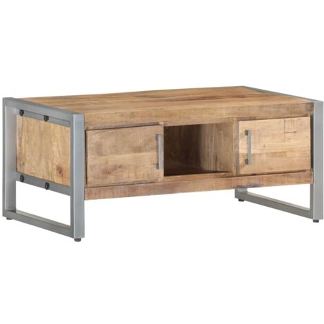 Mesa de centro de madera de mango rugosa 95x50x40 cm