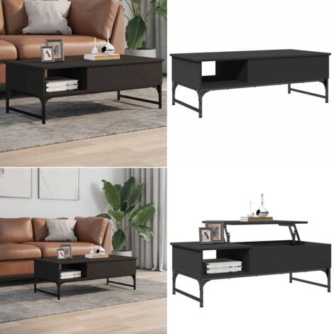 Mesa de centro de madera ingeniería y metal negro 100x50x35 cm - Madera de ingeniería - Metal