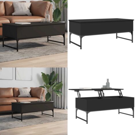 Mesa de centro de madera ingeniería y metal negro 100x50x40 cm - Madera de ingeniería - Metal negro