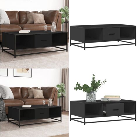 Mesa de centro de madera ingeniería y metal negro 100x57x35 cm - Madera de ingeniería - Metal