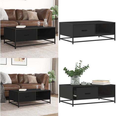 Mesa de centro de madera ingeniería y metal negro 90x57x35 cm - Madera de ingeniería - Metal