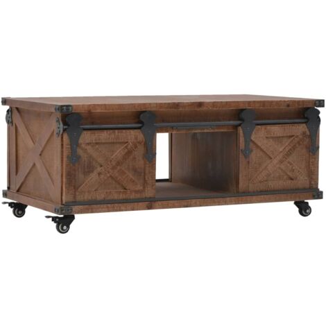 Mesa de centro de madera maciza de abeto marrón 91x51x38 cm