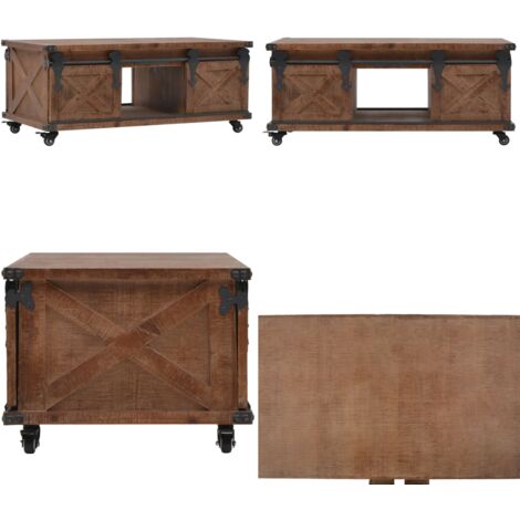 Mesa de centro de madera maciza de abeto marrón 91x51x38 cm - Madera maciza - Mesa auxiliar
