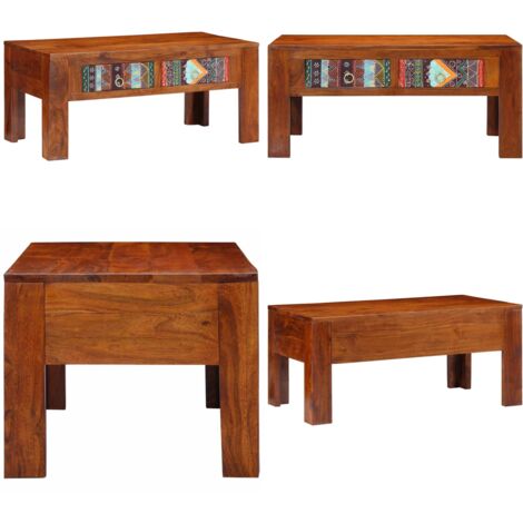 Mesa de centro de madera maciza de acacia 90x50x40 cm - Madera maciza - Acacia