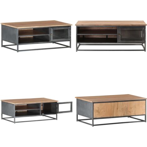 Mesa de centro de madera maciza de acacia gris 90x50x35 cm - Mesa de madera - Mesa de acacia