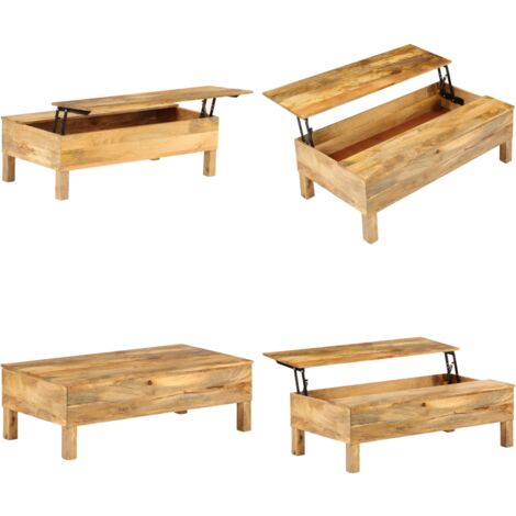 Mesa de centro de madera maciza de mango 110x55x35 cm - Mesa de madera - Mesa de sofá
