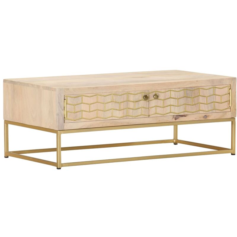

Mesa de centro de madera maciza de mango dorado 90x50x35 cm
