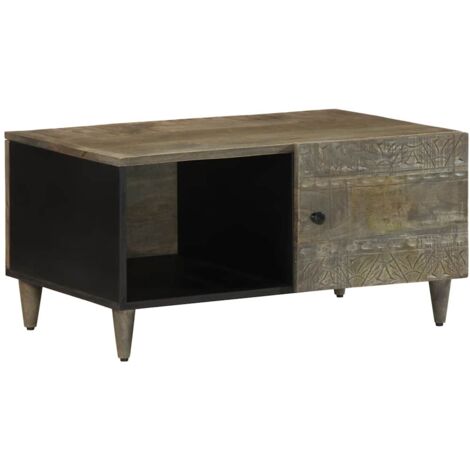 Mesa de centro de madera maciza de mango gris claro 80x50x40 cm