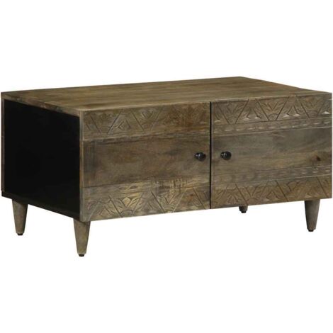 Mesa de centro de madera maciza de mango gris claro 80x50x40 cm