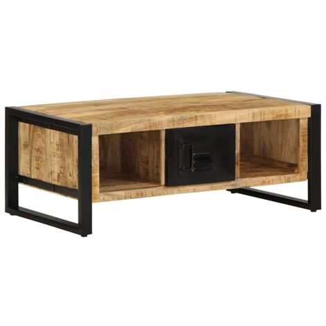 Mesa de centro de madera maciza de mango rugosa 90x50x36 cm