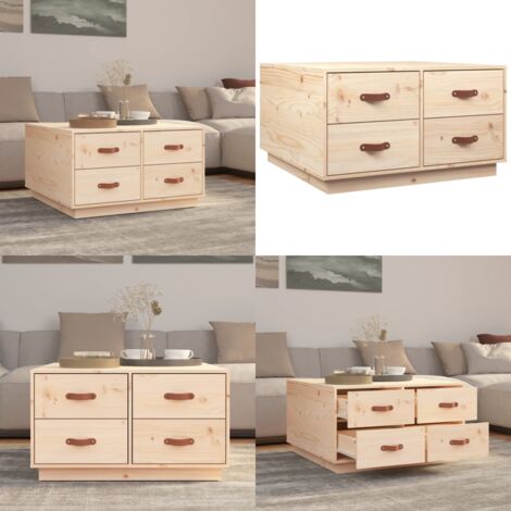 Mesa de centro de madera maciza de pino 80x80x45 cm - Madera maciza - Pino