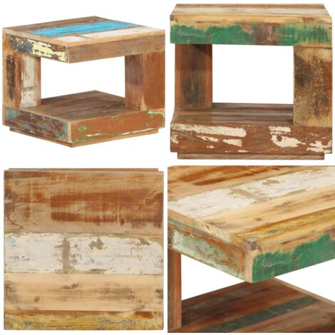 Mesa de centro de madera maciza reciclada 45x45x40 cm - Madera reciclada - Diseño rústico