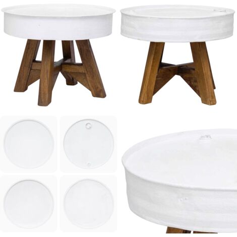 Mesa de centro de madera maciza reciclada blanco 60x45 cm - Madera reciclada - Diseño industrial