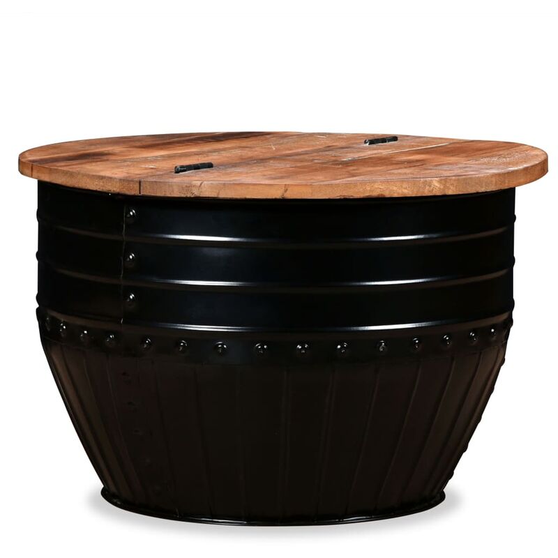 

Mesa de centro de madera maciza reciclada negra forma de barril - Negro