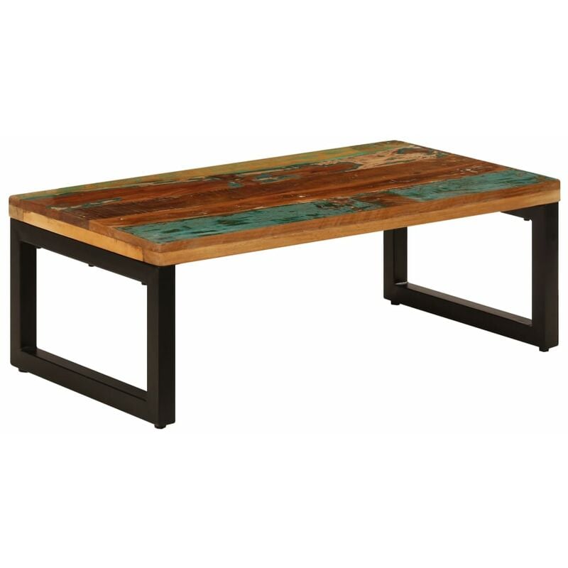 

Mesa de centro de madera maciza reciclada y acero 100x50x35 cm