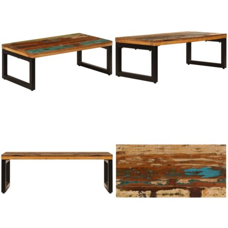 Mesa de centro de madera maciza reciclada y acero 100x50x35 cm - Madera reciclada - Mesa decorativa