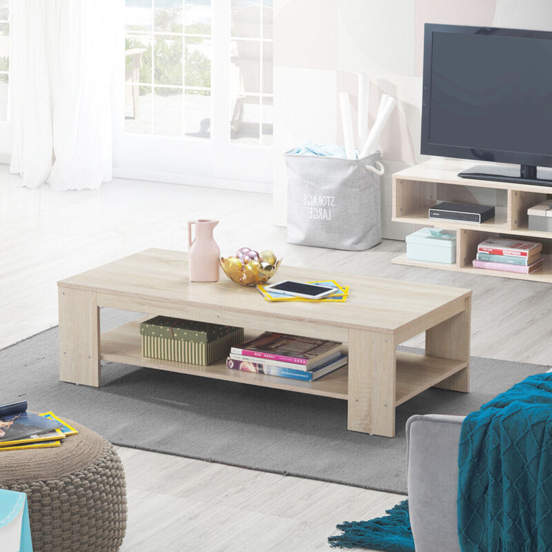 

Mesa de Centro de Madera Mesa Baja Mesita de Café Estante para Salón Oficina Habitación Hotel