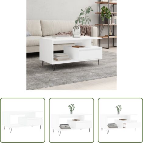 Mesa de centro de madera -  Mesa de centro madera contrachapada blanca 90x49x45 cm