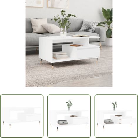 Mesa de centro de madera -  Mesa de centro madera contrachapada blanca 90x49x45 cm