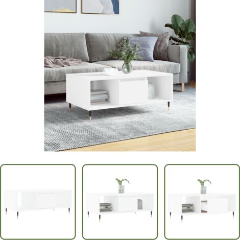 Mesa de centro de madera -  Mesa de centro madera contrachapada blanco 90x50x36,5 cm
