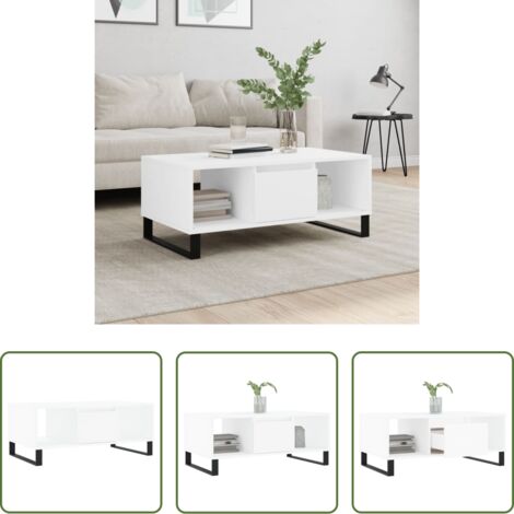 Mesa de centro de madera -  Mesa de centro madera contrachapada blanco 90x50x36,5 cm