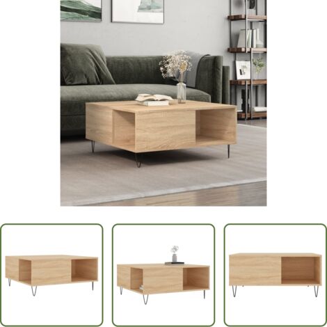Mesa de centro de madera -  Mesa de centro madera contrachapada roble Sonoma 80x80x36,5 cm