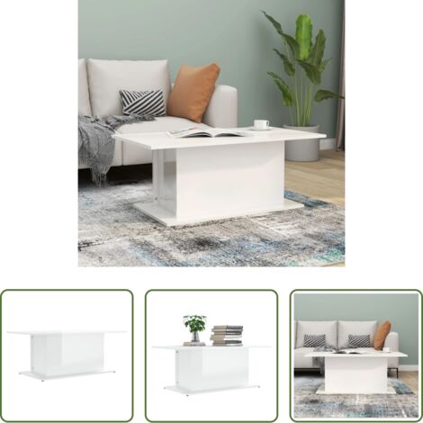 Mesa de centro de madera -  Mesa de centro madera ingeniería blanco brillo 102x55,5x40 cm