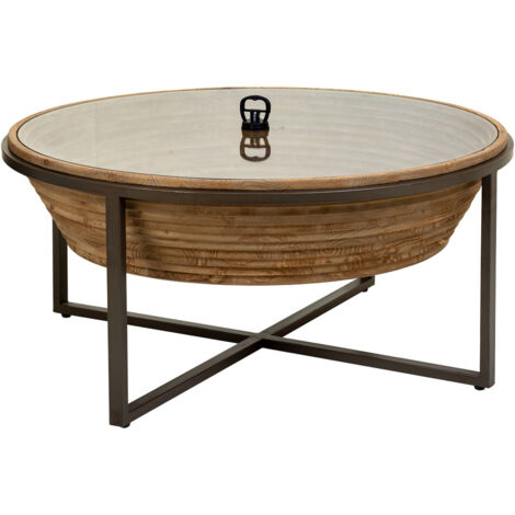 Mesa de centro de madera, metal y cristal marron D102x46