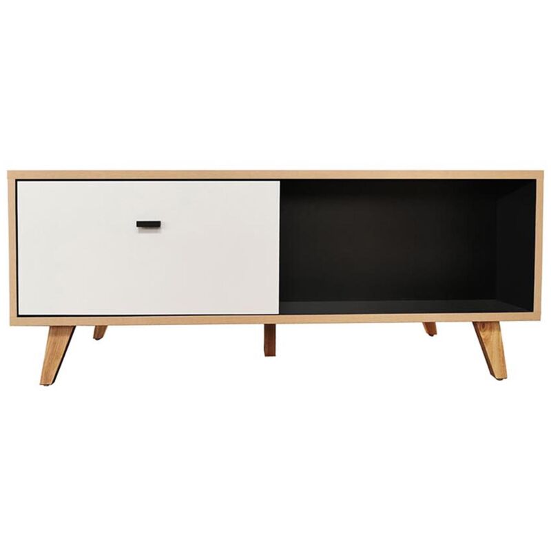 

Skadi: Mesa de centro de madera natural con cajón - Blanco