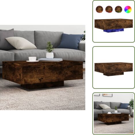 Mesa de centro de madera - vidaXL Mesa de centro con luces LED roble ahumado 85x55x31 cm - Mesa de centro con luces LED ajustables