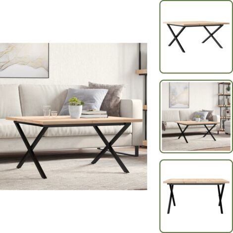 Mesa de centro de madera - vidaXL Mesa de centro marco X madera maciza pino y acero 90x90x45,5 cm - Mesa de centro estilo X