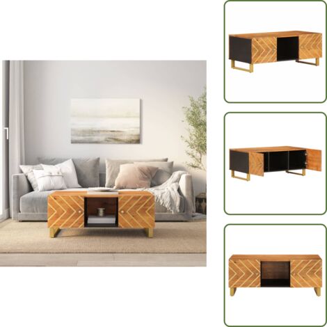 Mesa de centro de mango - vidaXL Mesa de centro madera maciza de mango negro marrón 100x54x40 cm - Mesa de centro marrón