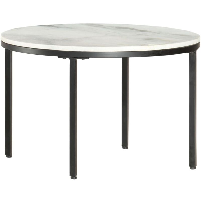 

vidaXL Mesa de Centro de Mármol Macizo Auténtico Blanco y Negro Ø65 cm - Blanco