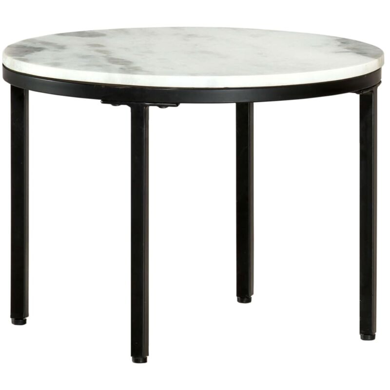 

vidaXL Mesa de Centro de Mármol Macizo Auténtico Blanco y Negro Ø50 cm - Blanco