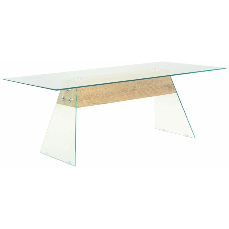 

Happyshopping - Mesa de centro de MDF y vidrio color roble 110x55x40 cm