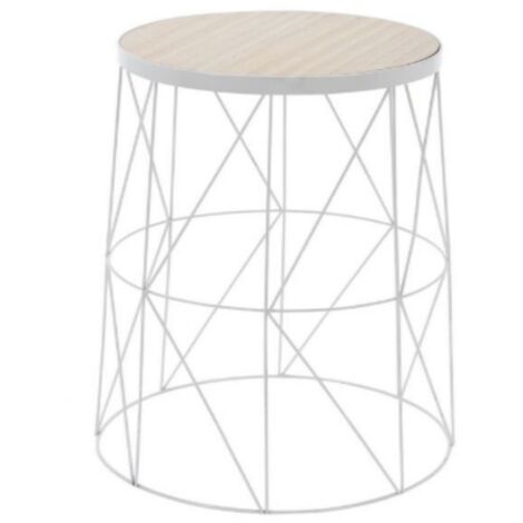 Mesa de centro de metal con tablero de MDF, 28 x 28 x 37 cm, color blanco