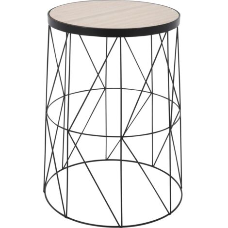 Mesa de centro de metal con tablero de MDF, 28 x 28 x 37 cm, color negro