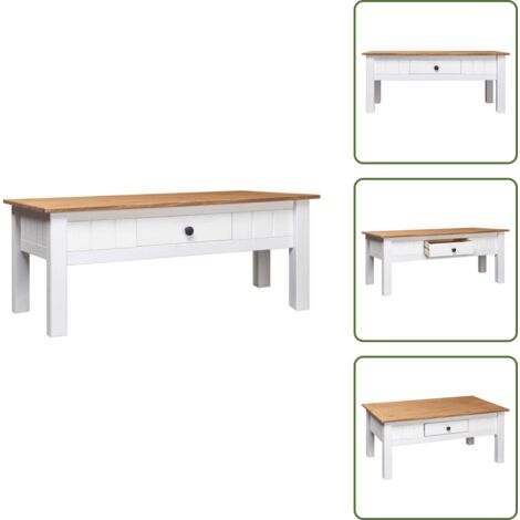 Mesa de centro de pino - vidaXL Mesa de centro madera de pino estilo Panamá blanco 100x60x43,5 cm -