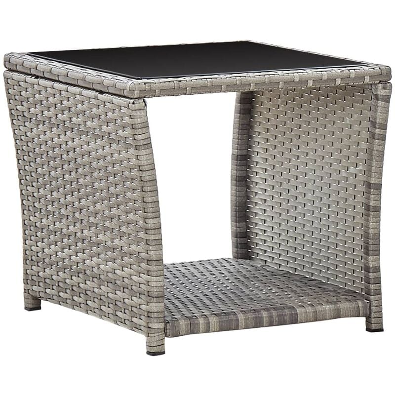 

vidaXL Mesa de centro de ratán sintético y vidrio gris 45x45x40 cm - Gris