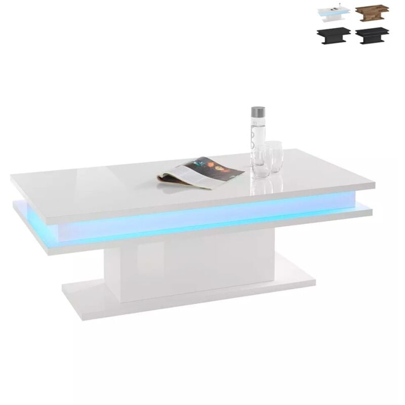 

Mesa de centro salón blanca brillante 100 x 55 cm luces LED Little Big
