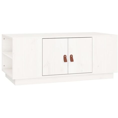 Mesa de centro de salón con compartimento con puerta diseño moderno 100 x 50 x 41 cm madera maciza de pino blanco DEC037790